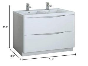 Fresca FCB9148WH-D-I Fresca Tuscany 48" Glossy White Free Standing Modern Bathroom Cabinet w/ Integrated Double Sink