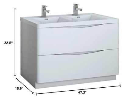 Fresca FCB9148WH-D-I Fresca Tuscany 48" Glossy White Free Standing Modern Bathroom Cabinet w/ Integrated Double Sink
