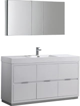 Fresca FVN8460WH Fresca Valencia 60" Glossy White Free Standing Modern Bathroom Vanity w/ Medicine Cabinet