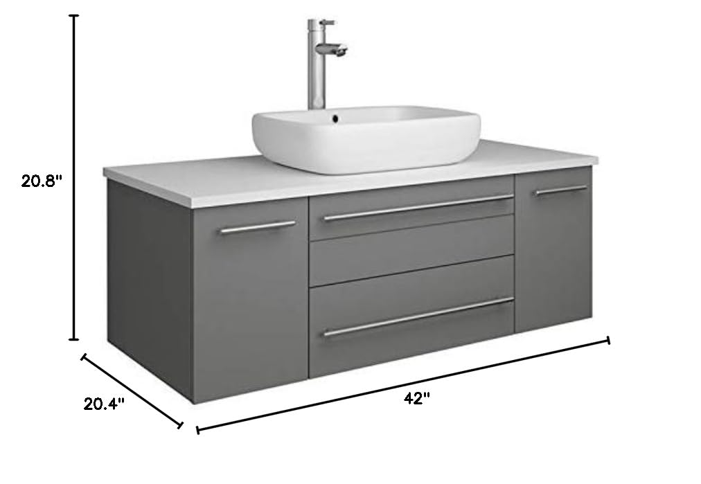 Fresca FCB6142GR-VSL-CWH-V Fresca Lucera 42" Gray Wall Hung Modern Bathroom Cabinet w/ Top & Vessel Sink