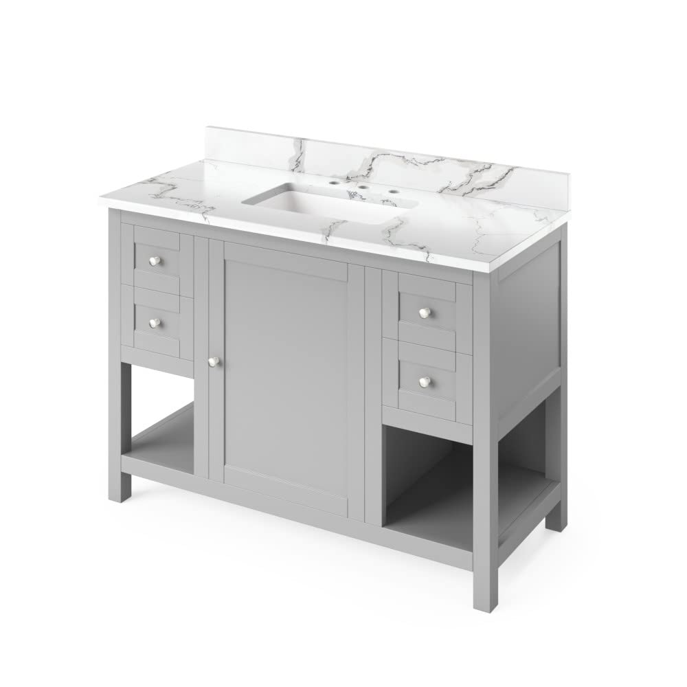 Jeffrey Alexander VKITAST48GRCQR 48" Grey Astoria Vanity, Calacatta Vienna Quartz Vanity Top, undermount rectangle bowl