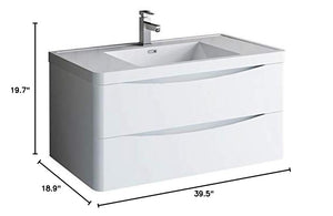 Fresca FCB9040WH-I Fresca Tuscany 40" Glossy White Wall Hung Modern Bathroom Cabinet w/ Integrated Sink