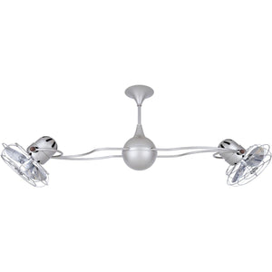 Matthews Fan IV-BN-MTL-DAMP Italo Ventania 360° dual headed rotational ceiling fan in brushed nickel finish with metal blades for damp location.