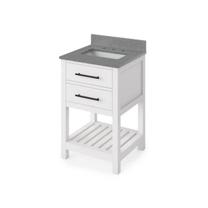 Jeffrey Alexander VKITWAV24WHSGR 24" White Wavecrest Vanity, Steel Grey Cultured Marble Vanity Top, undermount rectangle bowl