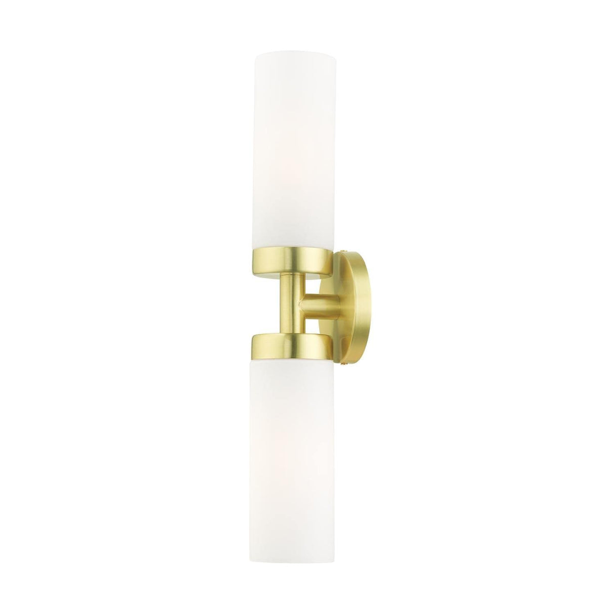 Livex Lighting 15072-12 Aero - 2 Light ADA Bath Vanity in Aero Style - 19.25 Inches Wide by 4.25 Inches high, Satin Brass Finish with Satin Opal White Glass