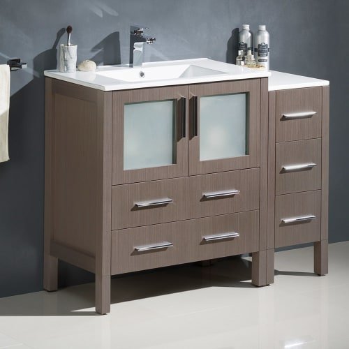 Fresca FCB62-3012WH-I Fresca Torino 42" White Modern Bathroom Cabinets w/ Tops & Integrated Sink