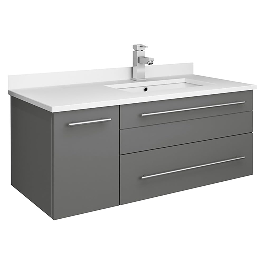 Fresca FCB6136GR-UNS-R-CWH-U Fresca Lucera 36" Gray Wall Hung Modern Bathroom Cabinet w/ Top & Undermount Sink - Right Version