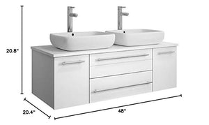 Fresca FCB6148WH-VSL-D-CWH-V Fresca Lucera 48" White Wall Hung Modern Bathroom Cabinet w/ Top & Double Vessel Sinks