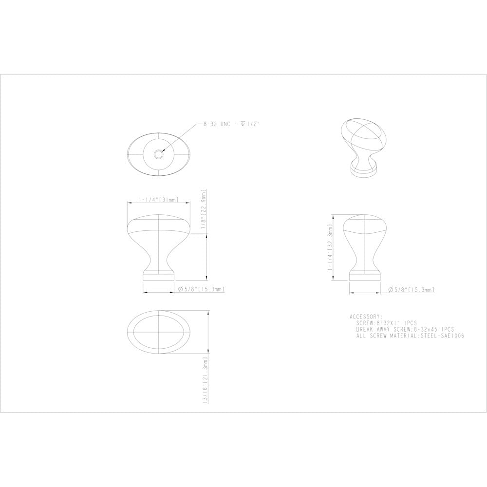 Elements 897L-SN 1-1/4" Overall Length Satin Nickel Oval Merryville Cabinet Knob