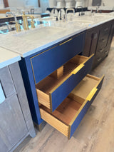 36" Navy Vanity Set with Marble Vanity Top with Brass Widespread Faucet