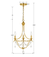 Metro 3 Light Antique Gold Mini Chandelier 423-GA