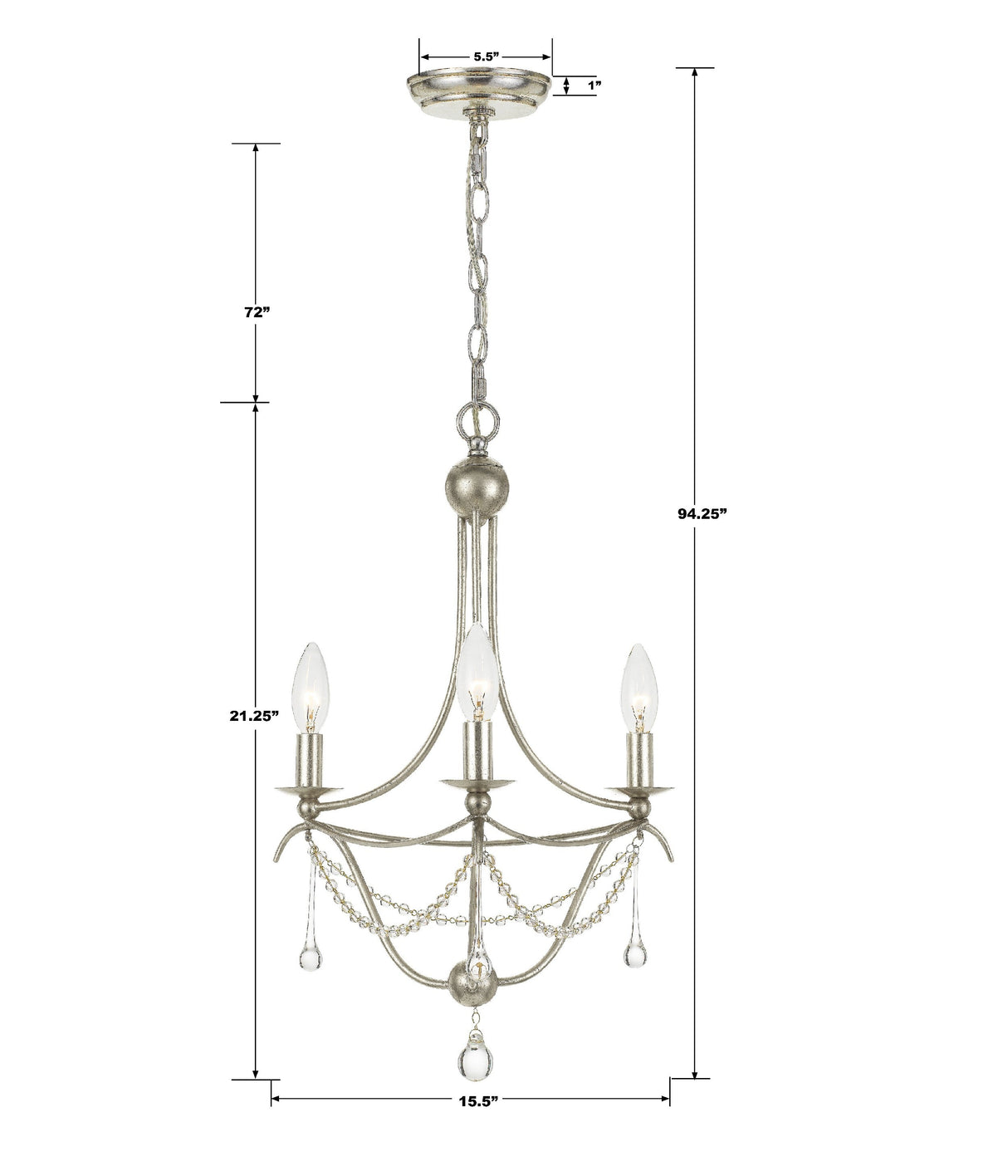 Metro 3 Light Antique Gold Mini Chandelier 423-GA