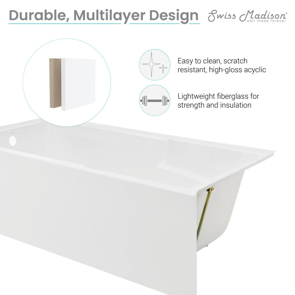 Voltaire 72" x 36" Left-Hand Drain Alcove Bathtub with Apron