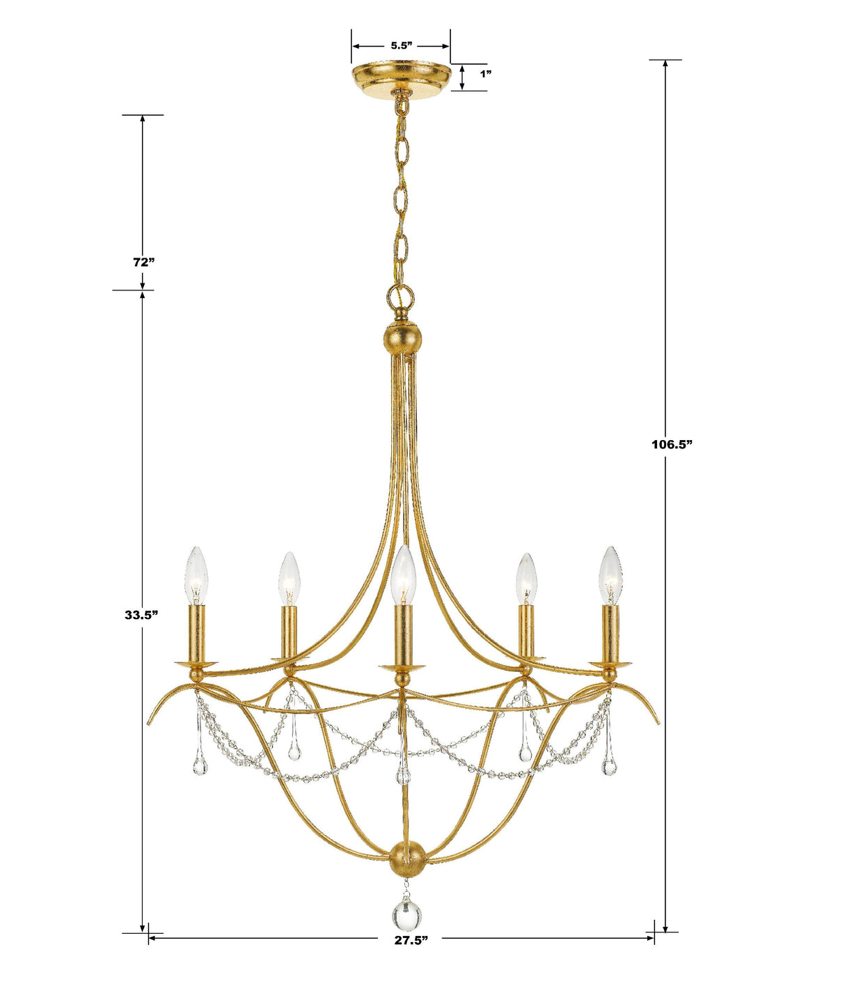 Metro 5 Light Antique Gold Chandelier 425-GA