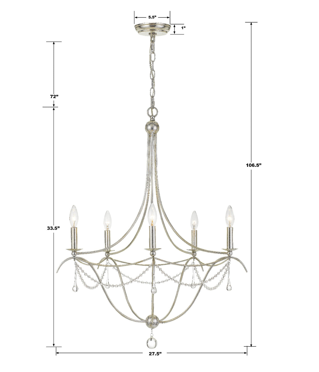 Metro 5 Light Antique Gold Chandelier 425-GA