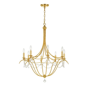 Metro 8 Light Crystal Beads Antique Gold Chandelier 428-GA