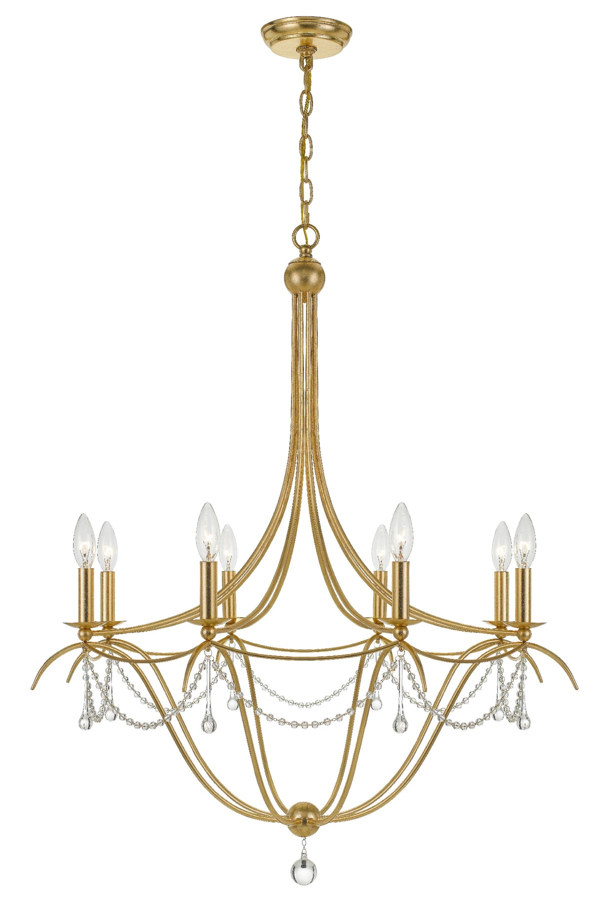 Metro 8 Light Crystal Beads Antique Gold Chandelier 428-GA