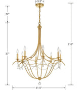 Metro 8 Light Crystal Beads Antique Gold Chandelier 428-GA