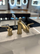 36" Navy Vanity Set with Marble Vanity Top with Brass Widespread Faucet