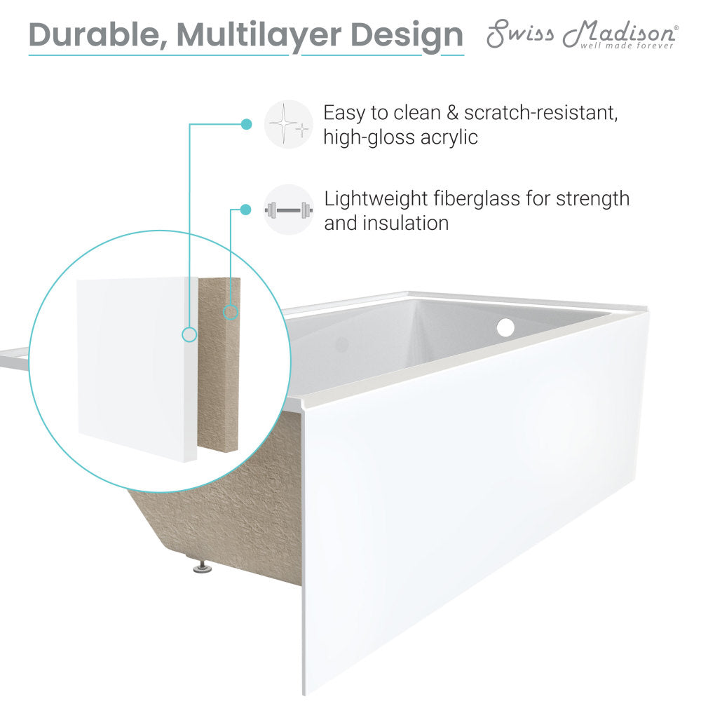 Claire 60" x 32" Left-Hand Drain Drain Alcove Tub with Corner Apron