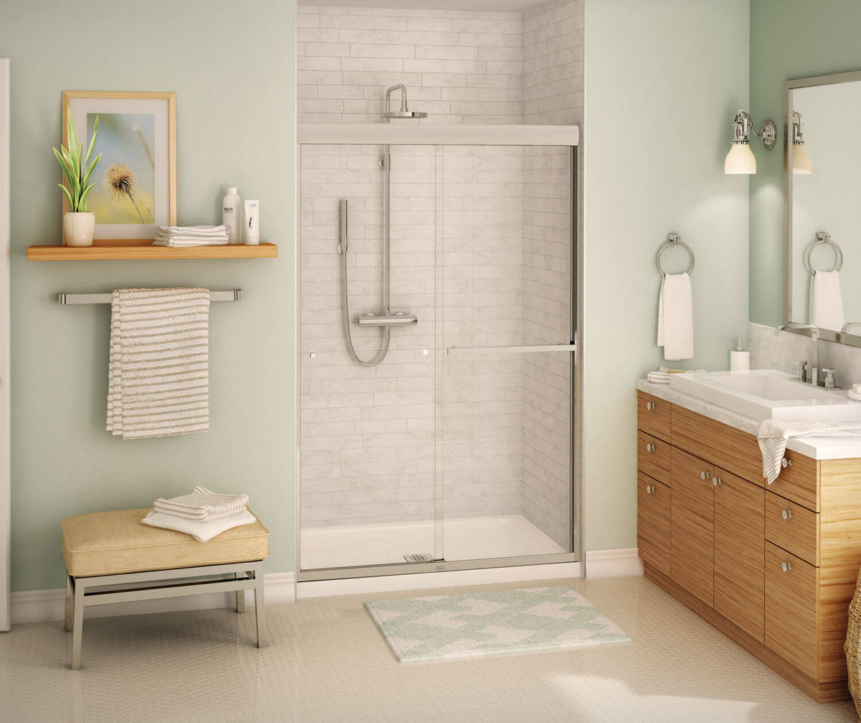 MAAX 135671-900-305-000 Aura 43-47 x 71 in. 8 mm Bypass Shower Door for Alcove Installation with Clear glass in Brushed Nickel