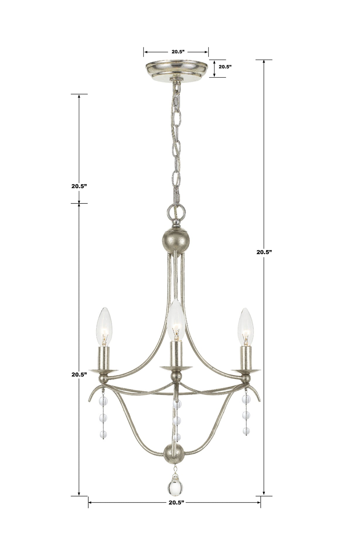 Metro 3 Light Antique Silver Mini Chandelier 433-SA