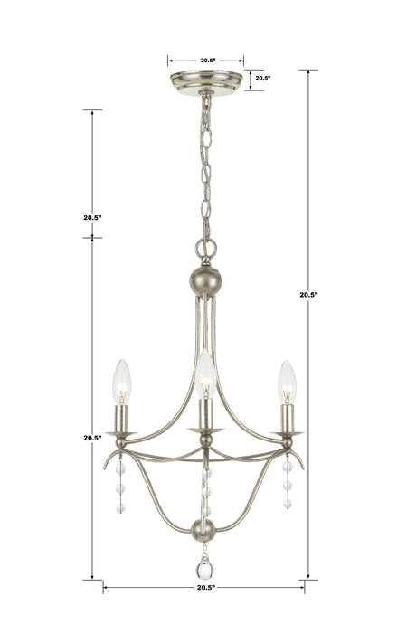 Metro 3 Light Antique Silver Mini Chandelier 433-SA