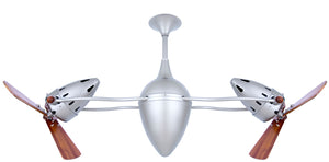 Matthews Fan AR-BN-WD-DAMP Ar Ruthiane 360° dual headed rotational ceiling fan in brushed nickel finish with solid sustainable mahogany wood blades for damp location.