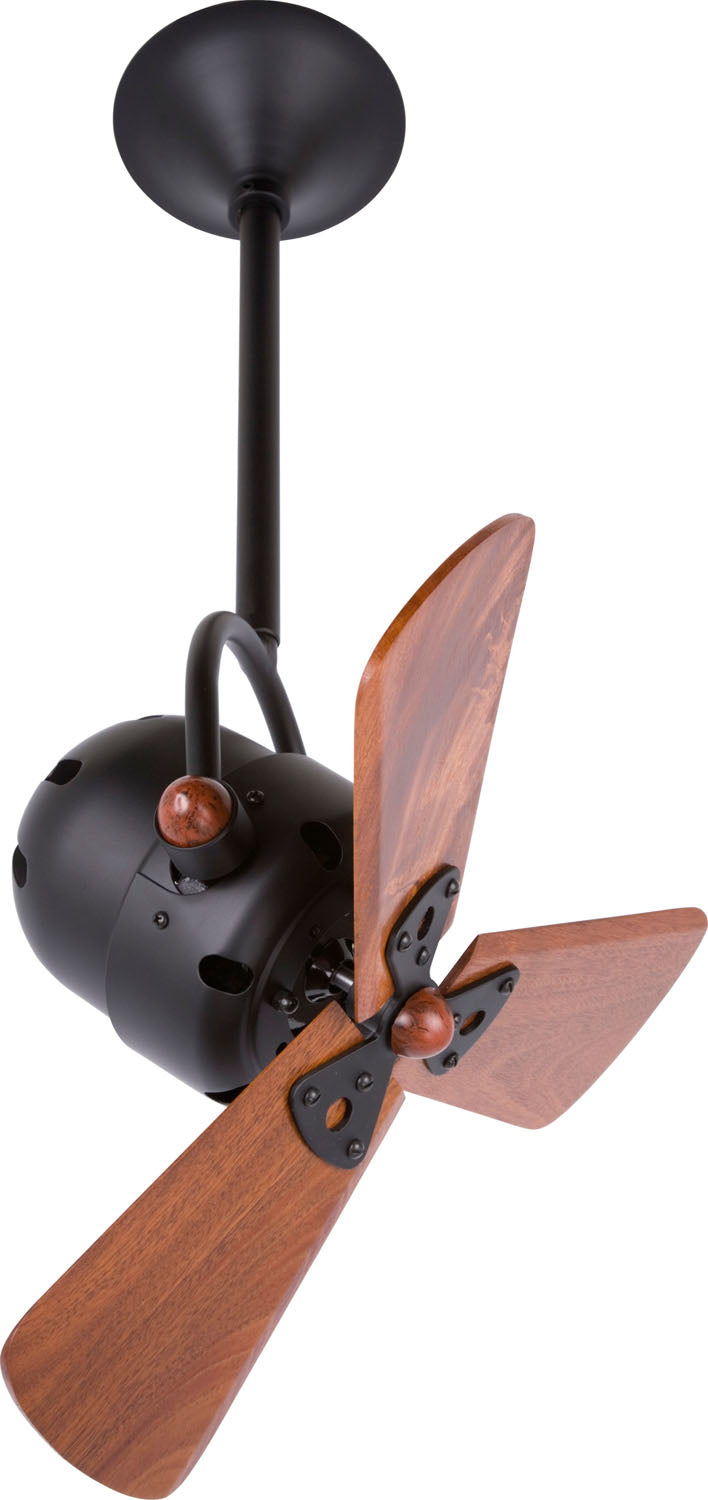 Matthews Fan BD-BK-WD Bianca Direcional ceiling fan in Matte Black finish with solid sustainable mahogany wood blades.