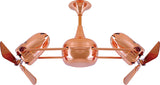 Matthews Fan DD-CP-WD Duplo Dinamico 360” rotational dual head ceiling fan in Polished Copper finish with solid sustainable mahogany wood blades.