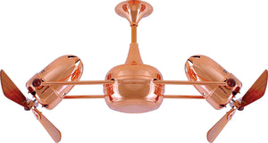 Matthews Fan DD-CP-WD Duplo Dinamico 360” rotational dual head ceiling fan in Polished Copper finish with solid sustainable mahogany wood blades.