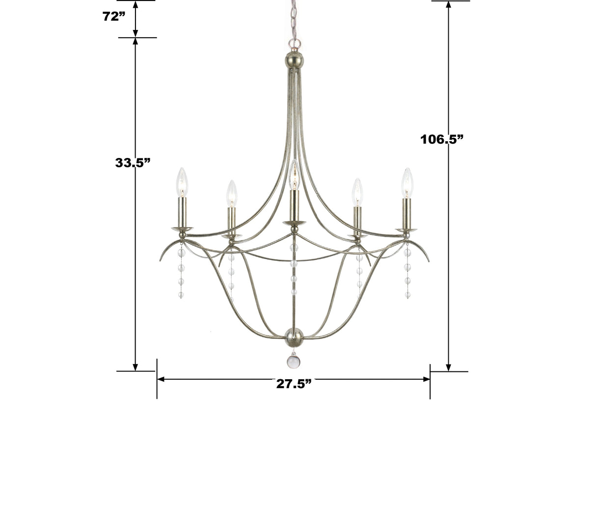 Metro 5 Light Crystal Antique Silver Chandelier 435-SA