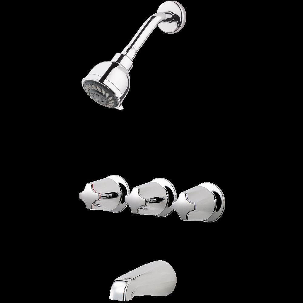Pfister 3-Handle Tub & Shower Faucet with Metal Knob Handles in Polished Chrome