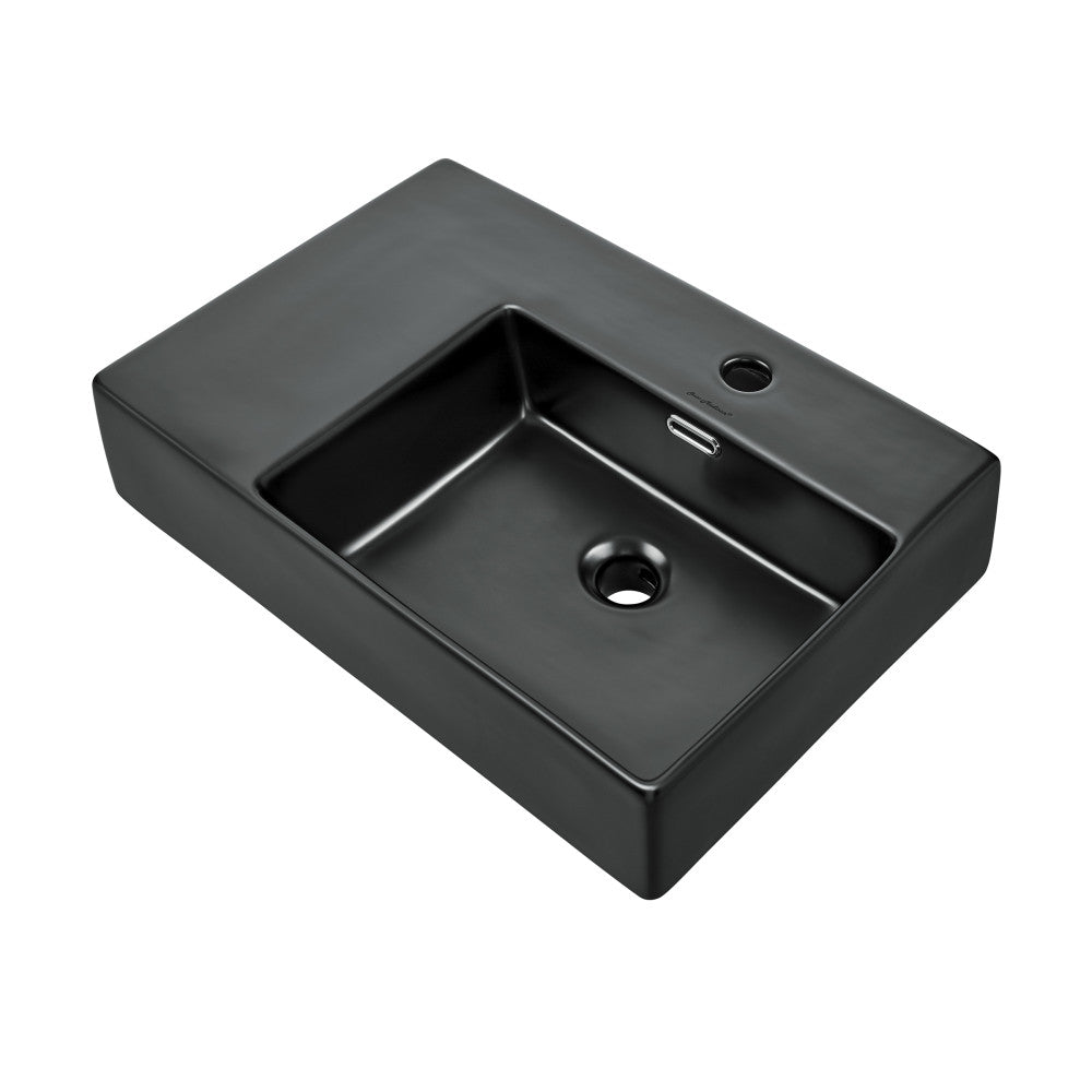 St. Tropez 24 x 18 Ceramic Wall Hung Sink with Right Side Faucet Mount, Matte Black