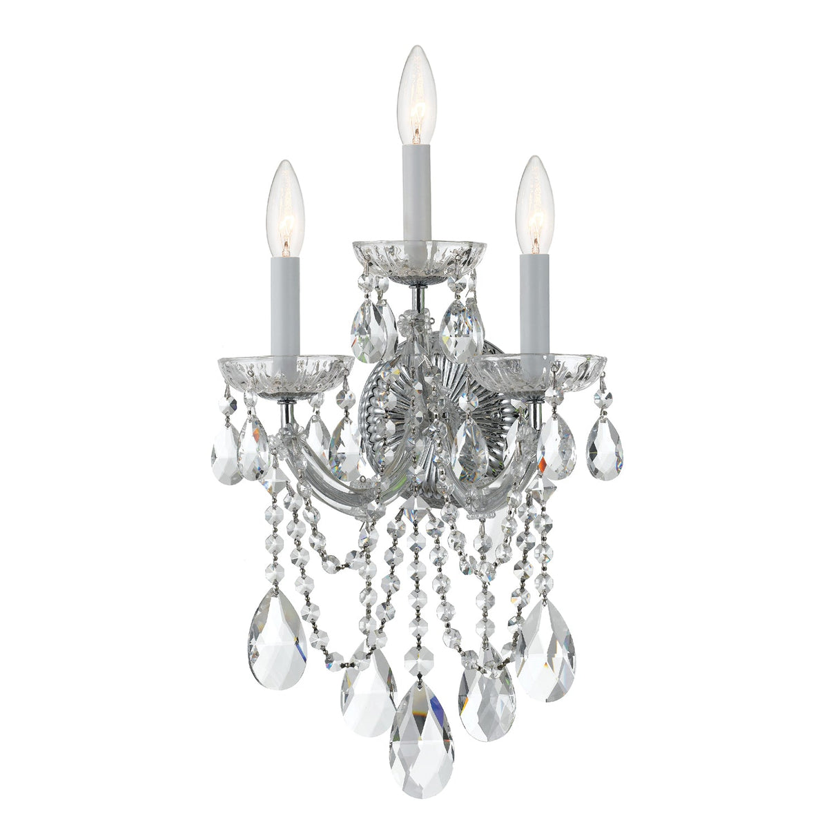 Maria Theresa 3 Light Hand Cut Crystal Polished Chrome Sconce 4423-CH-CL-MWP