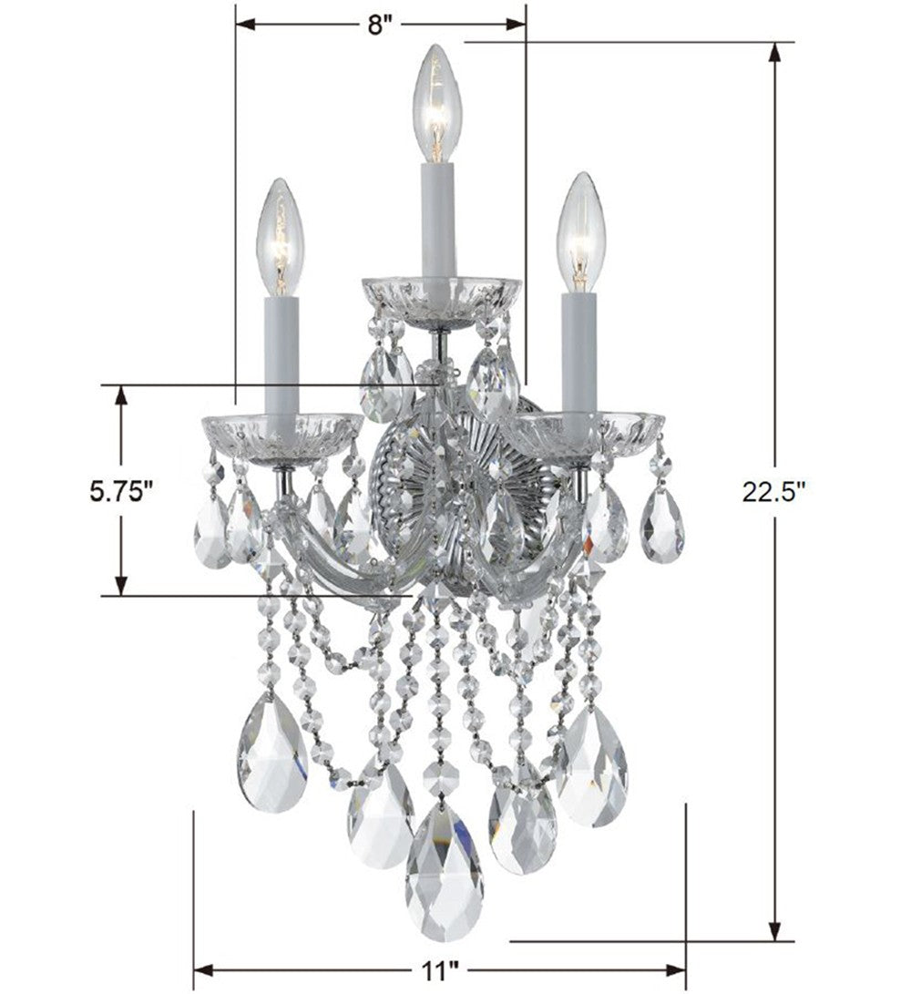 Maria Theresa 3 Light Swarovski Strass Crystal Polished Chrome Sconce 4423-CH-CL-S