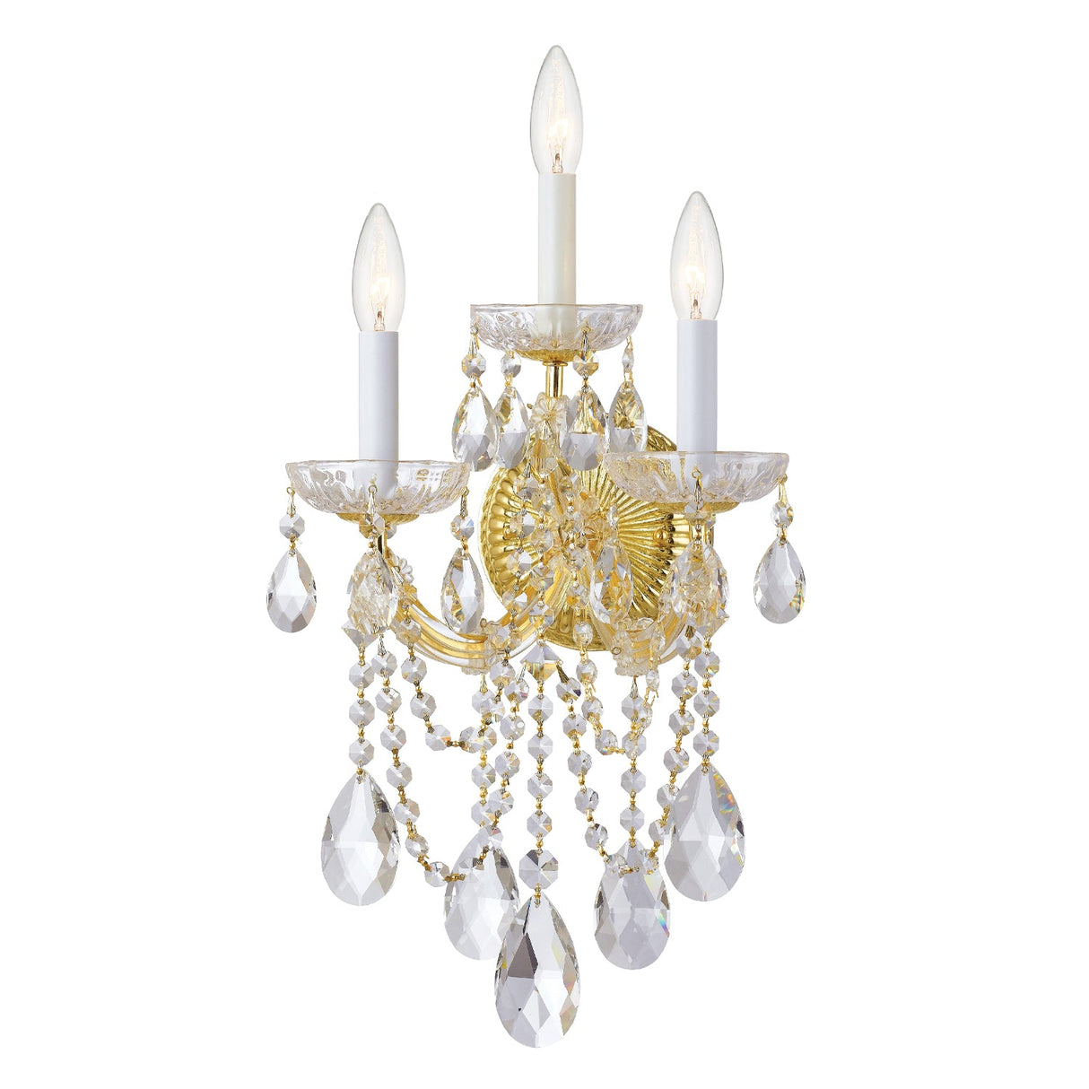 Maria Theresa 3 Light Hand Cut Crystal Gold Sconce 4423-GD-CL-MWP