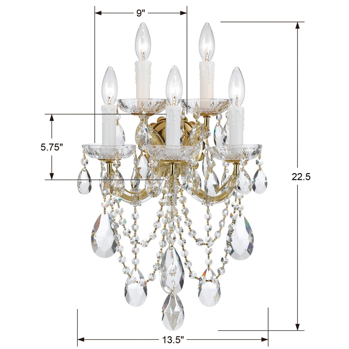 Maria Theresa 5 Light Hand Cut Crystal Polished Chrome Sconce 4425-CH-CL-MWP