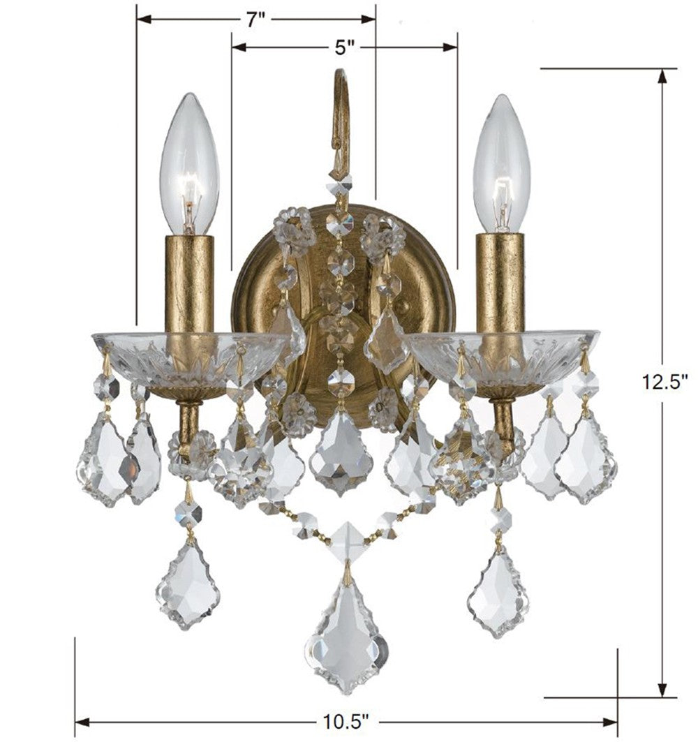 Filmore 2 Light Hand Cut Crystal Antique Gold Sconce 4452-GA-CL-MWP