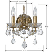 Filmore 2 Light Hand Cut Crystal Antique Gold Sconce 4452-GA-CL-MWP