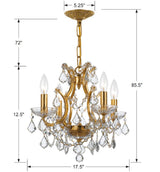 Filmore 4 Light Swarovski Strass Crystal Antique Gold Mini Chandelier 4454-GA-CL-S