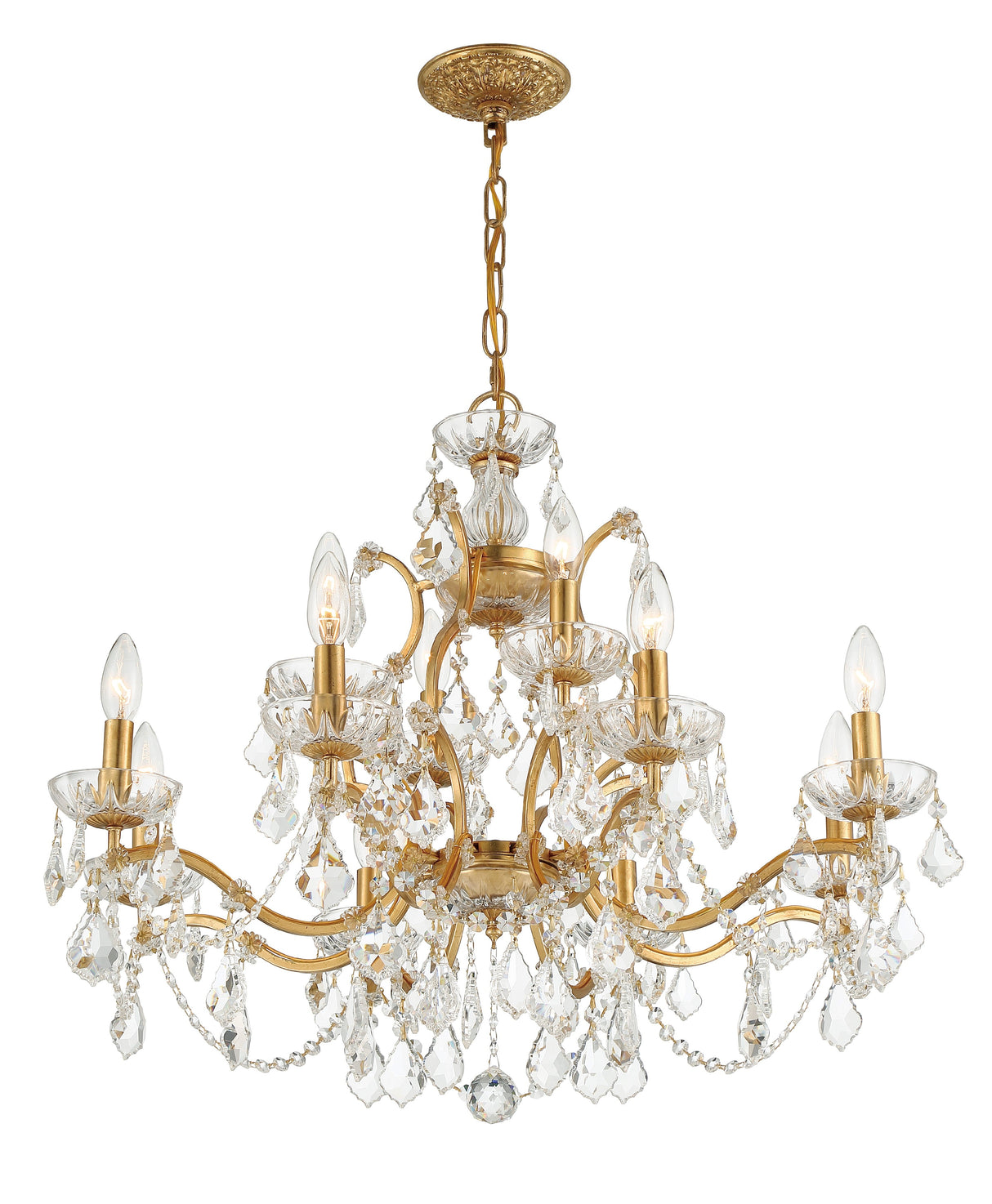 Filmore 12 Light Swarovski Strass Crystal Antique Gold Chandelier 4456-GA-CL-S