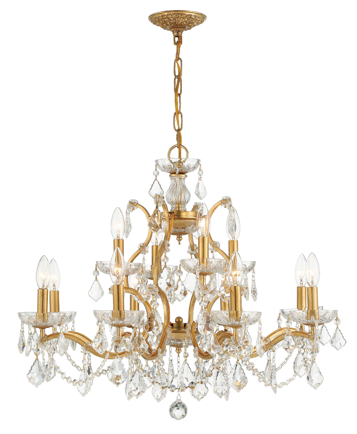 Filmore 12 Light Swarovski Strass Crystal Antique Gold Chandelier 4456-GA-CL-S