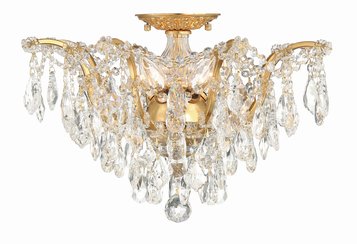 Filmore 5 Light Hand Cut Crystal Antique Gold Flush Mount 4457-GA-CL-MWP
