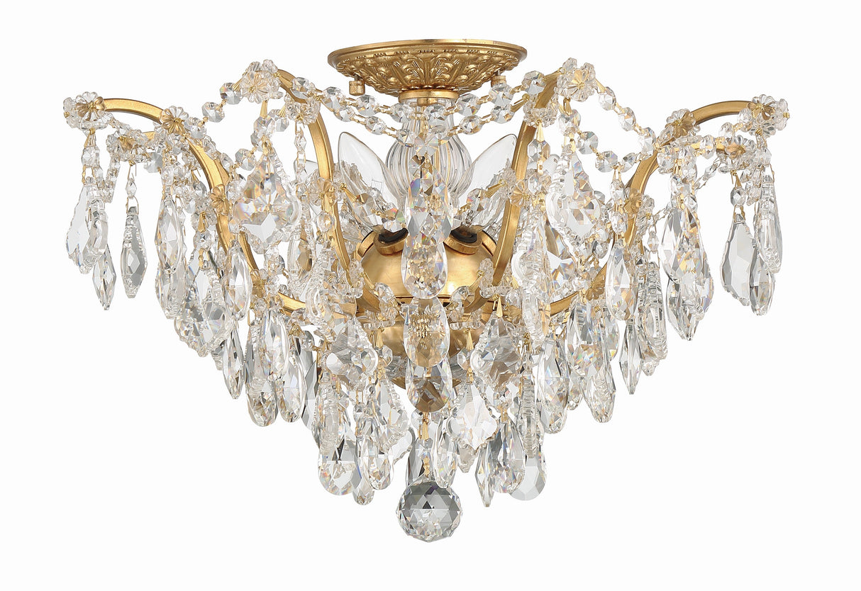 Filmore 5 Light Hand Cut Crystal Antique Gold Flush Mount 4457-GA-CL-MWP