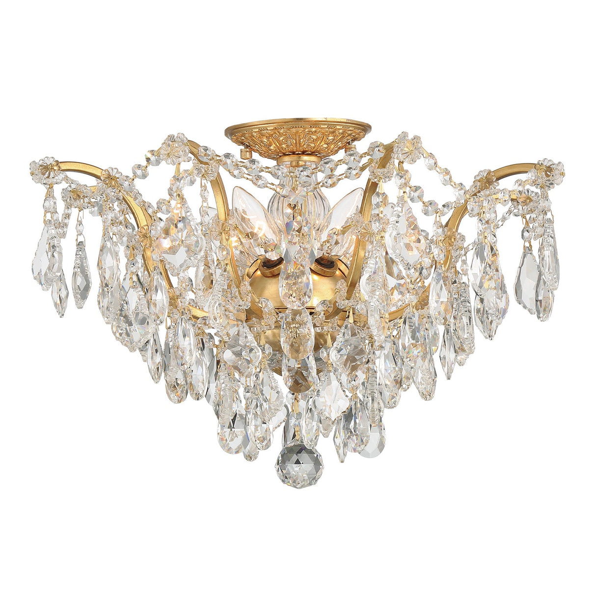 Filmore 5 Light Swarovski Strass Crystal Antique Gold Flush Mount 4457-GA-CL-S