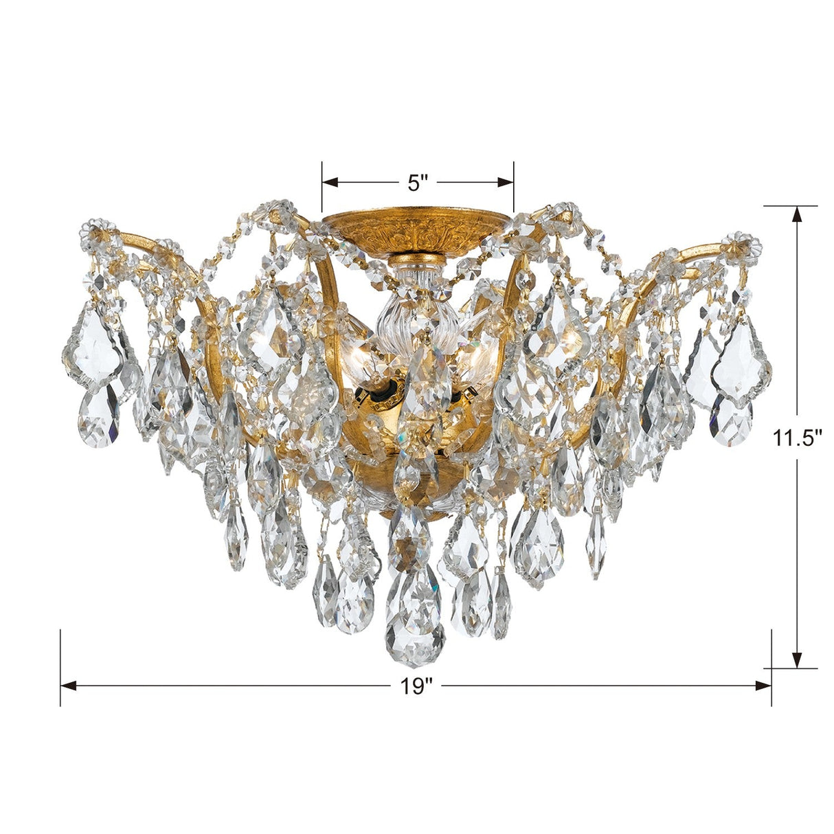 Filmore 5 Light Swarovski Strass Crystal Antique Gold Flush Mount 4457-GA-CL-S