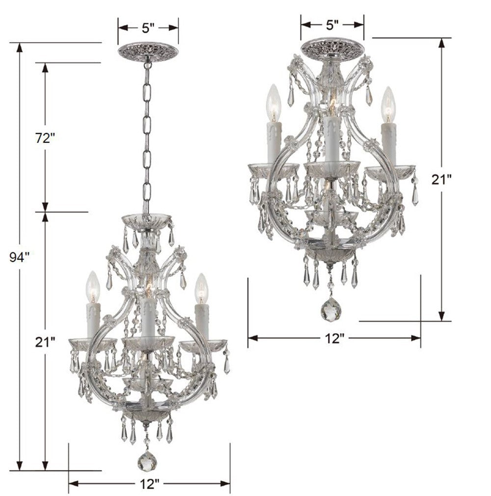 Maria Theresa 4 Light Clear Italian Crystal Polished Chrome Mini Chandelier 4473-CH-CL-I