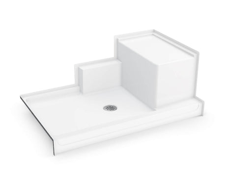 Aker NF 6036 AcrylX Alcove Center Drain Shower Base in Biscuit