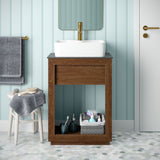 Rennes 24" Reclaimed Wood Vanity in Walnut with Slate Countertop and Single Hole Vessel Sink